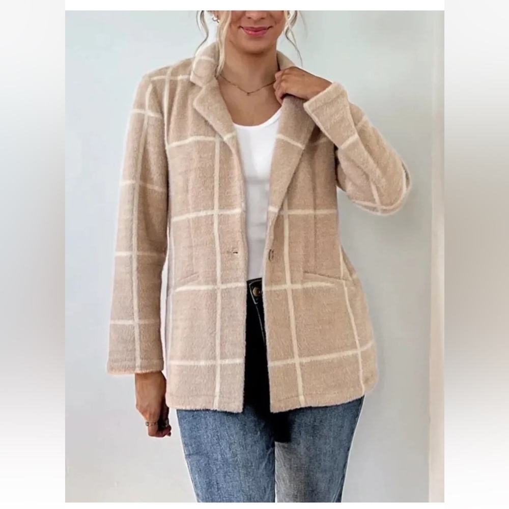 Z Supply Beige Windowpane Blazer Jacket